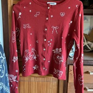 Daydreamer Red Cardigan with White Patterns